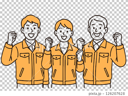 一組穿著工作服的員工擺姿勢的插圖 126207628