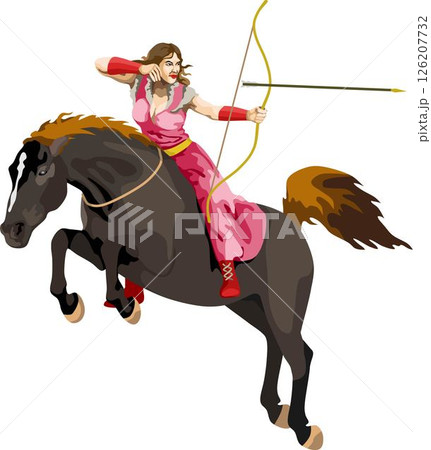 Female Warrior Archery Riding Horse Female Warrior Archery Riding Horse 126207732