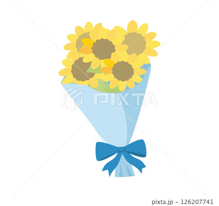 青いリボンのひまわりの花束 青いリボンのひまわりの花束 126207741