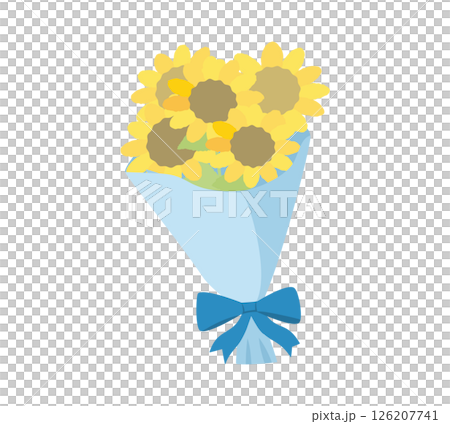 青いリボンのひまわりの花束 青いリボンのひまわりの花束 126207741