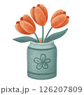 Tulips in Decorative Vase Cartoon Clipart 126207809