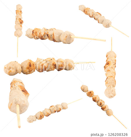fish balls Grilled  isolated on white background 126208326