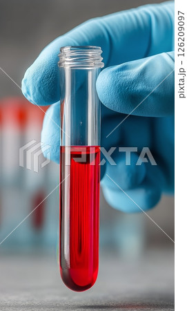 Medical Professional Handling a Test Tube Filled With Red Liquid in a Laboratory Setting Medical Professional Handling a Test Tube Filled With Red Liquid in a Laboratory Setting 126209097