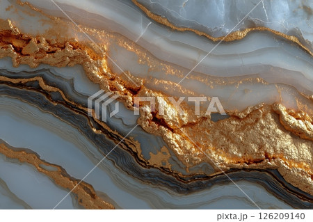 Elegant Blue and Gold Marble Surface With Natural Texture and Intricate Patterns 126209140