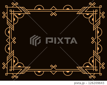 Art deco frame. Vintage linear border. Design a template for invitations, leaflets and greeting cards. Geometric golden frame. The style of the 1920s - 1930s. Vector illustration 126209643