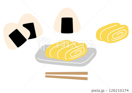 おにぎりと卵焼きとお箸のセット おにぎりと卵焼きとお箸のセット 126210174