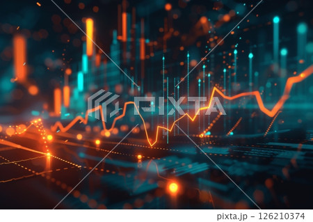 Futuristic Stock Market Chart with Glowing Data or Dynamic Financial Timeline for graphic background 126210374
