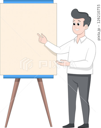 Businessman Giving Presentation with Blank Flip Chart 126210755