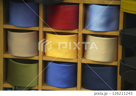 luxury ties made in italy detail in a shop window luxury ties made in italy detail in a shop window 126211243