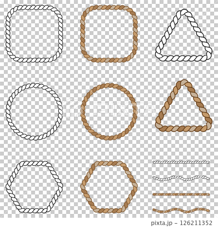 Set of decorative frames and lines with rope motifs Natural colors and line drawings 126211352