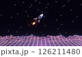 abstract 3d render illustration with cartoon retro rocket in outer space 126211480