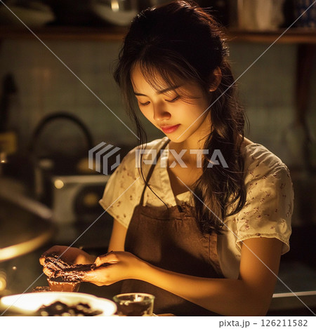 チョコレートを作る女の子 126211582