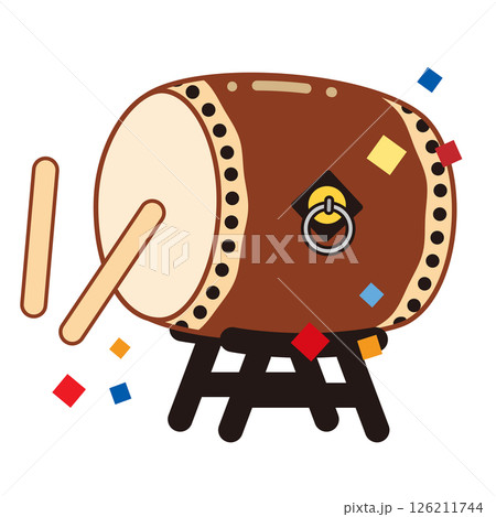 太鼓と紙吹雪のお祭りイメージイラスト 126211744