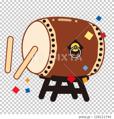 太鼓と紙吹雪のお祭りイメージイラスト 126211744