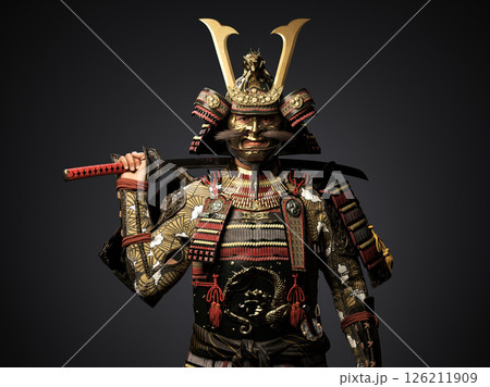 刀を持つ甲冑を着た武士（サムライ）の3Dイラスト 126211909
