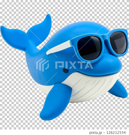 Cute whale clay figurine wearing sunglasses 126212534