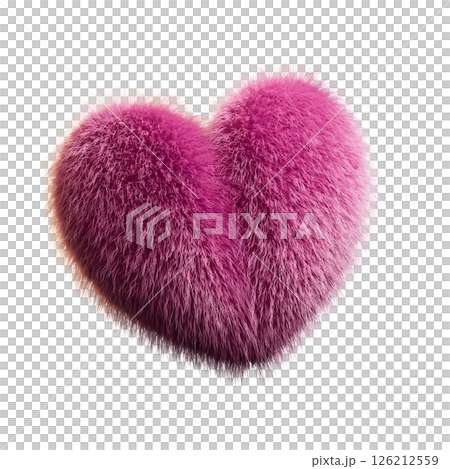 Fuzzy Pink Heart Illustration with Textured Fur Effect on White Background 126212559