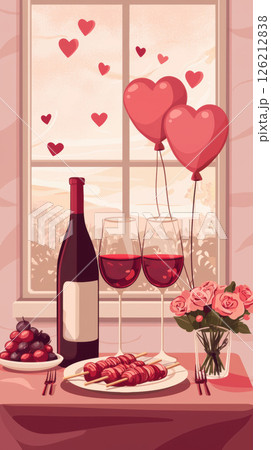 illustration dining scene table plate skewers 126212838