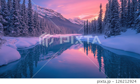 winter landscape twilight sky hues purple 126212924