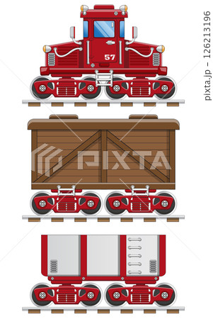 Railway locomotive and wagons. Side view. Isolated on a white background. Vector illustration. Railway locomotive and wagons. Side view. Isolated on a white background. Vector illustration. 126213196