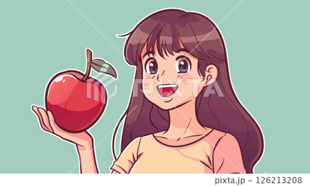 illustration girl apple hair eyes expression 126213208