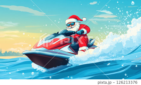 illustration jet ski wave style cartoonish 126213376