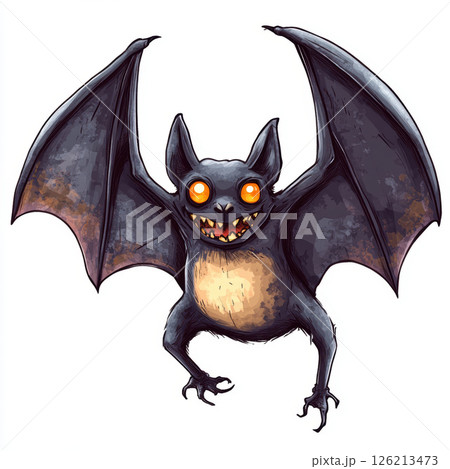 illustration bat eyes teeth wings orange 126213473