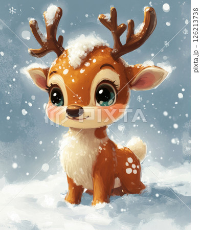 cartoon reindeer landscape background snowflakes snowy 126213738