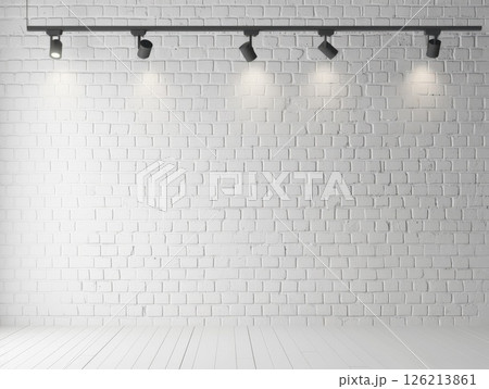 Bright lamp light on clean brick wall, great for modern promotional templates or business display layouts 126213861