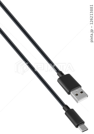 Quality USB to Type-C cable on a light-colored background. Quality USB to Type-C cable on a light-colored background. 126213881