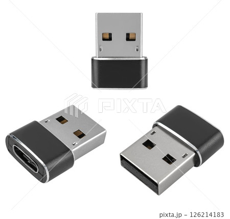Connector adapter from Type-C to USB, on white background in insulation Connector adapter from Type-C to USB, on white background in insulation 126214183