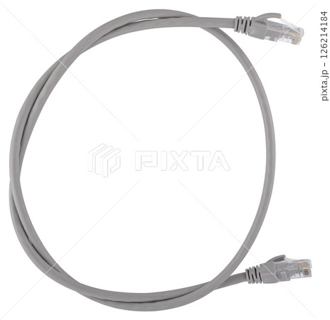 RJ-45 patch cord, twisted pair cable, on white background in insulation 126214184