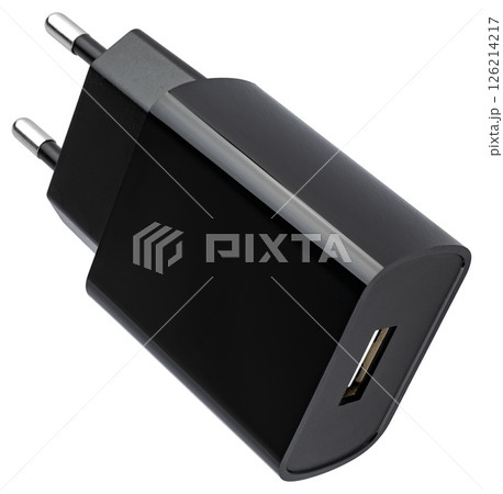 Powerful power adapter with universal USB connector, on white ba Powerful power adapter with universal USB connector, on white ba 126214217