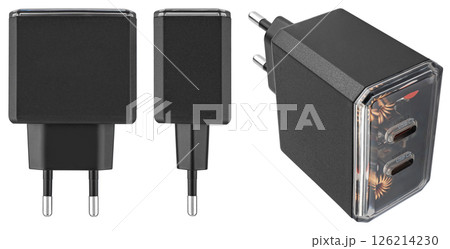 Universal power adapter for mobile devices, on a white background 126214230