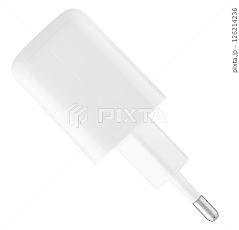 White power adapter with universal plug, on white background in insulation 126214236