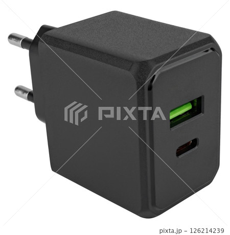 Universal power adapter for mobile devices, on a white background 126214239