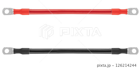 Connecting power cable with reliable terminals, on white background in insulation 126214244