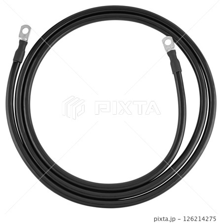 Power cable with battery terminals, insulated on white background Power cable with battery terminals, insulated on white background 126214275