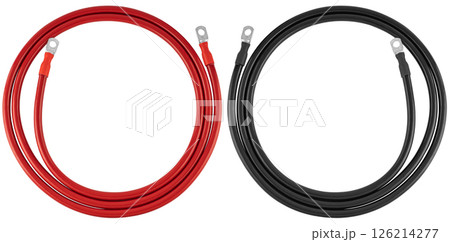 Professional power cable with battery terminals, on white background Professional power cable with battery terminals, on white background 126214277