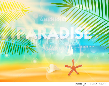 summer background with tropical palm leaves and ocean summer background with tropical palm leaves and ocean 126214652