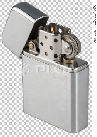 Chrome zippo lighter with clean metallic finish, isolated product image for branding or e-commerce Chrome zippo lighter with clean metallic finish, isolated product image for branding or e-commerce 126214680
