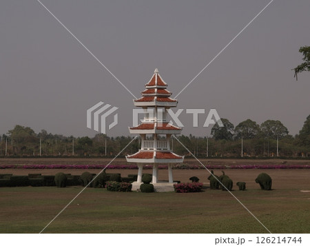 Traditional Pagoda Structure in a Serene Landscape, Ideal for Reflection and Peace Traditional Pagoda Structure in a Serene Landscape, Ideal for Reflection and Peace 126214744