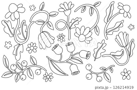 Coloring book. Set of flowers in retro style. Vector illustration in doodle style 126214919