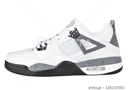 sports shoes white with gray sneakers isolated sports shoes white with gray sneakers isolated 126215561