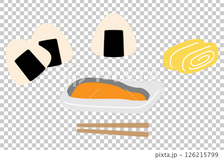 飯糰、玉子燒（煎蛋捲）和烤鮭魚套餐 126215799