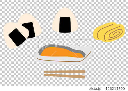 飯糰、玉子燒（煎蛋捲）和烤鮭魚套餐 126215800