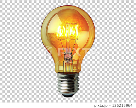 Glowing amber lightbulb on white background.  A symbol of innovation, inspiration, and new ideas. Perfect for concepts of creativity, problemsolving, and progress. 126215964