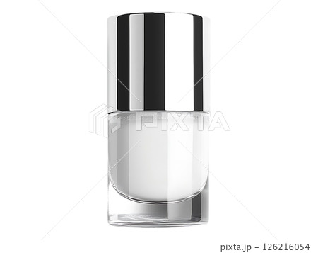 Sleek, minimalist design. A pristine white cosmetic product in a clear glass bottle with a silver cap. Perfect for beauty, skincare, or wellness advertising. Conveys purity, elegance, and luxury. Sleek, minimalist design. A pristine white cosmetic product in a clear glass bottle with a silver cap. Perfect for beauty, skincare, or wellness advertising. Conveys purity, elegance, and luxury. 126216054