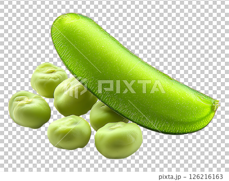 Vibrant green peas spilled from their pod, showcasing freshness and natural goodness.  A perfect image for healthy eating, agriculture, or foodrelated concepts. 126216163