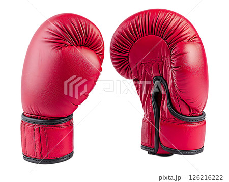 A pair of vibrant red boxing gloves, positioned for impact, symbolize strength, competition, and the pursuit of victory. 126216222